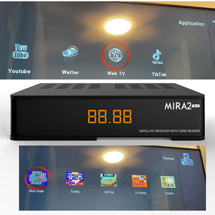 Amiko MIRA3 HD satellite receiver with recording function, card slot, timeshift, HDMI, PVR, USB, WiFi, AAC-LC, SCART, coaxial - satellite receiver HD for satellites, satellite receiver with 12V power supply + HDMI cable M@tec