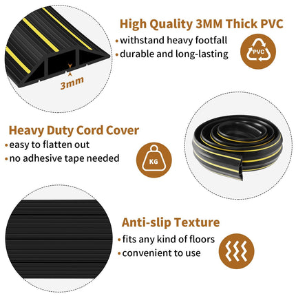Floor Cable Cover, 1.5 Meter Outdoor Cable Protector, Cable Covers for Cables, Cable Cover for Wires, Floor Cable Tidy, 3 Cable Channels for Home, Offices, Retail,
