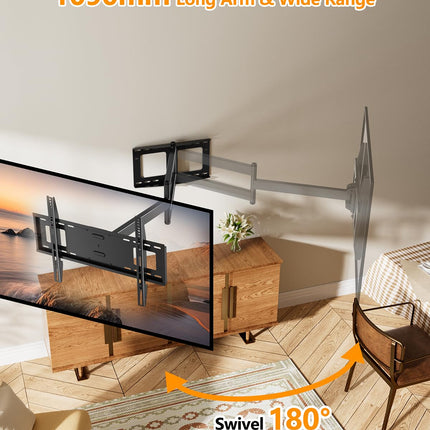 FORGING Mount teleri seinakinnitus 1090 mm pika varrega 32–80-tollistele LCD/LED/OLED lameekraanidele kuni 45 kg, kallutatav, pööratav, pööratav, teleri kronstein, max VESA 600 x 400 mm