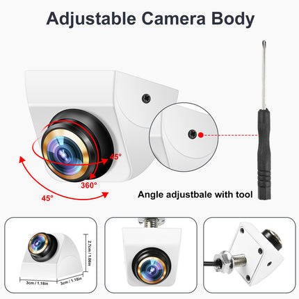 Zoelele AHD 1080P tagurduskaamera autole, 170° lainurk-tagurduskaamera dünaamilise trajektoori ja selge öise nägemisega, 360° pööratav tagurduskaamera autole, pikapile, maasturile, haagissuvilale 12V-24V (valge)