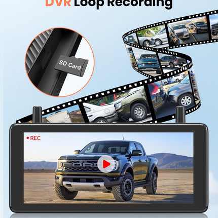 AUTO-VOX 7.2" DVR kaasaskantav päikesepatareiga tagurduskaamera juhtmevaba: 2-minutiline kiire paigaldus, 1080P HD, IP69K veekindel tagurduskaamera autole, veoautole, haagissuvilale ja haagisele.