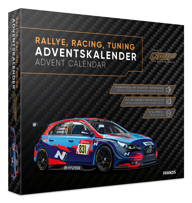 FRANZIS 67192 - Advendikalender Ralli, Võidusõit, Häälestamine, GRIP-i jõul, võidusõiduauto mudelkomplekt skaalas 1:43