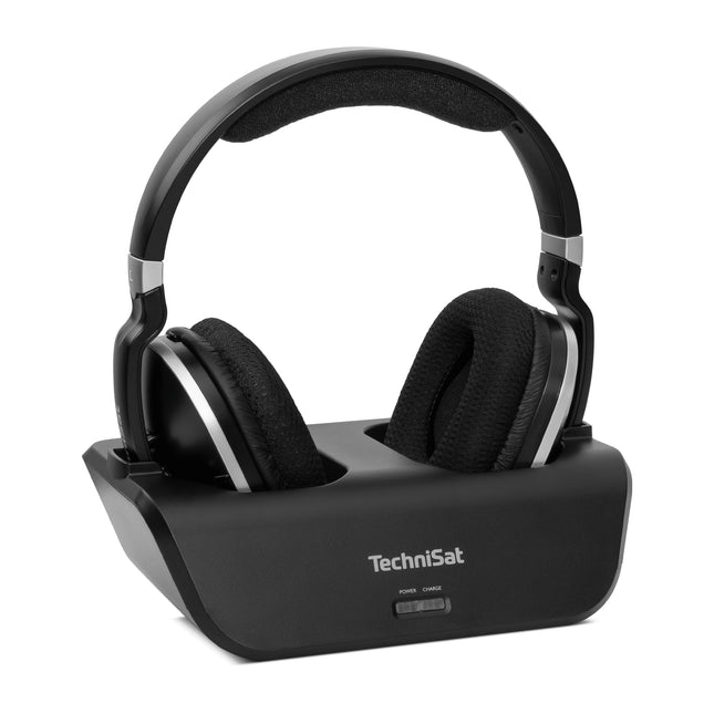 TechniSat STEREOMAN 2 V2 - juhtmevabad 2,4 GHz kõrvaklapid (telerite ja muusikakeskuste jaoks, dokkimisjaamaga, AUX-sisendiga, optilise heli sisendiga) mustad