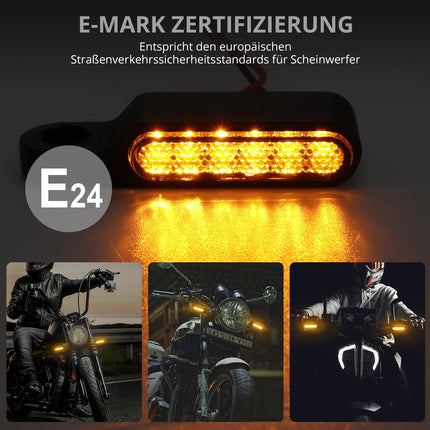 Justech 2x 6LED mootorratta suunatuled eesmised suunatuled alumiiniumisulamist korpus universaalsed 12V mini mootorratta LED-indikaatorid mikroindikaatorid miniindikaatorid IP67 suunatuli 8mm kruvile E24 pistikuga