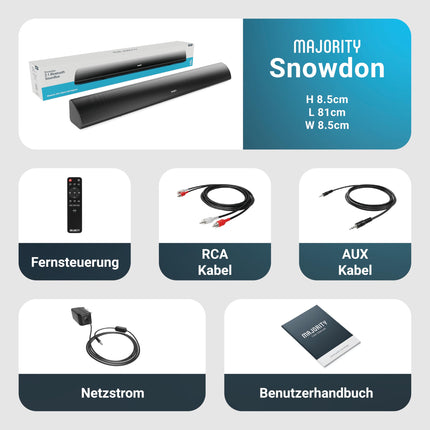 MAJORITY Snowdoni heliriba teleritele | Bluetooth-heliriba | 120 W 2.1 teleri kõlarid teleritele | Teleri heliriba integreeritud subwooferiga | Helisüsteem teleritele | 81 cm heliriba (must)