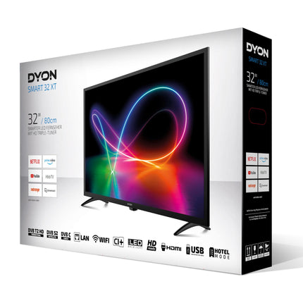 DYON Smart 32 XT - 80 cm (32-tolline) televiisor (HD nutiteler, HD kolmekordne tuuner (DVB-C/-S2/-T2), Prime Video, Netflix ja HbbTV)