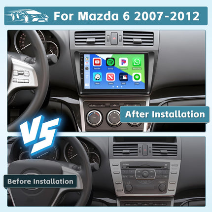 [2025. aasta uuendus 8-tuumalise 4G+64G] Hikity 9-tolline Android 13 armatuurlaua raadiokomplekt Mazda 6 2007-2012 autoraadiole, 2DIN, CarPlay, Android Auto, juhtmevaba WiFi, GPS, BT5.0, 59UI, 32DSP, RDS, mikrofon, tahavaatekaamera