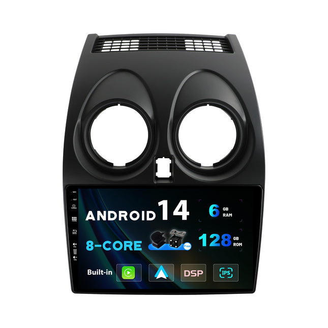 SXAUTO Android 14 - [6G+128G] - IPS autoraadio sobib Nissan Qashqai J10-le (2006-2015) - sisseehitatud juhtmevaba Carplay/Android Auto/DSP - kaamera + mikrofon - DAB SWC WiFi kiire käivitusega 360-kaamera 4G - 2 DIN 9-tolline