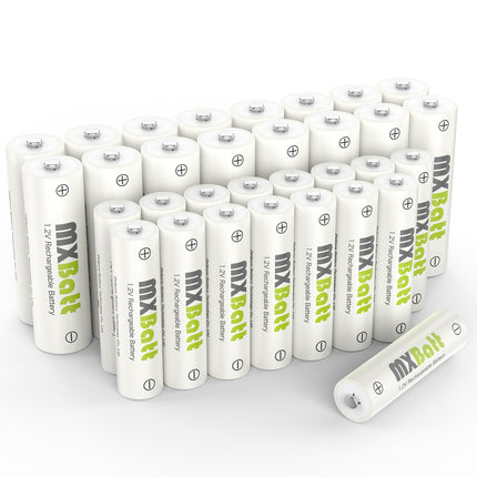 MXBatt Rechargeable AA and AAA Batteries NiMH 1.2V Combo, Rechargeable Batteries AA 3200mAh 16 Pieces, AAA Rechargeable Batteries 1100mAh 16 Pieces 1200 Cycles Long Life