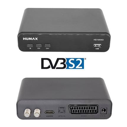 HUMAX HD Nano Digital HD satellite receiver with pre-installed channel list including HDMI cable and remote control, HDMI and SCART connection, Dolby Digital output for impressive music experience