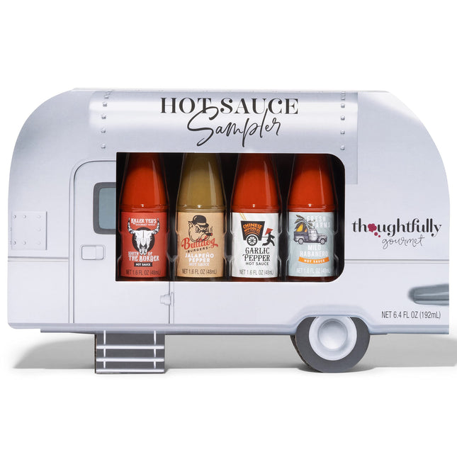 Thoughtfully - tšillikastme kinkekomplekt - tänavatoidukäru Airstream degusteerimiskomplekt 4 vürtsika tšillikastmega - kingitus meestele ja naistele