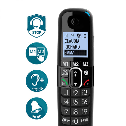 Amplicomms BigTel 1502 Duo juhtmeta DECT suurte nuppudega telefon, kaks telefonitoru, helivõimendus, eriti valjud helinad, kuuldeaparaatidega ühilduv, must