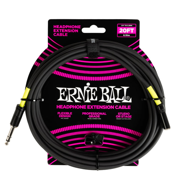 Ernie Ball kõrvaklappide pikenduskaabel, 1/4 tolli kuni 3,5 mm, 6,1 m - must