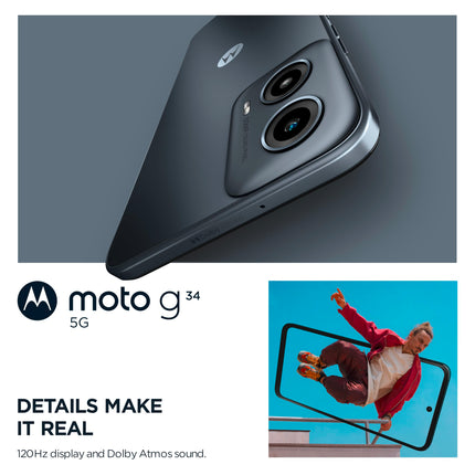 Motorola Moto g34 5G Smartphone (6.53" HD+ display, 50 MP camera, 4 GB / 128 GB, 5000 mAh, Android 14) Charcoal Black, incl. protective cover [Exclusively at Amazon]