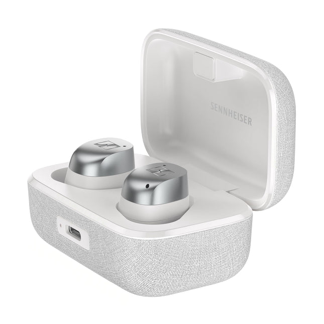 Sennheiser MOMENTUM True Wireless 4 - nutikad kõrvaklapid Bluetooth 5.4, kristallselge heli, ergonoomiline disain, 30-tunnine aku tööiga ja adaptiivne ANC - valge-hõbedane