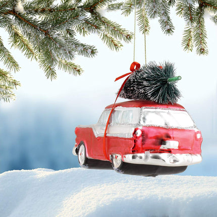 440s Gift Company Hanging Car with Christmas Tree, Red and White | GC-12160 | 4030195666718