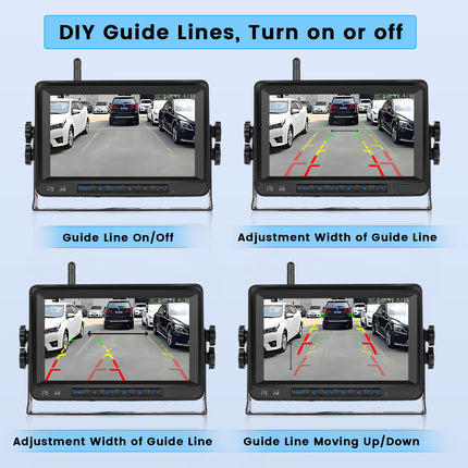 7 inch AHD 1080P Monitor, Wireless Stable Digital Rear View Camera Kit, for Van Truck SUV Pickup, with IP68 Waterproof Backup Camera, DIY Grid Lines, Wide Angle Rear View Camera, Night Vision Set