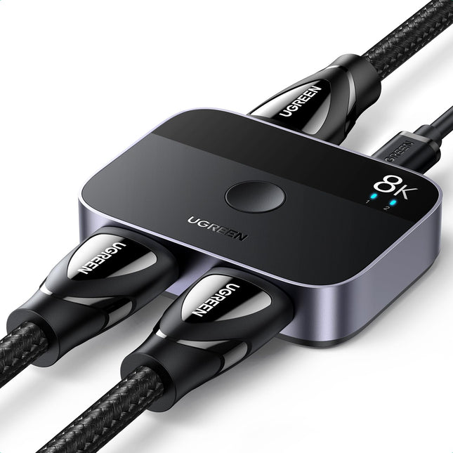 UGREEN HDMI-lüliti 8K@60Hz 4K@144/120/60Hz, alumiiniumist 2 sisse- ja 1 välja/1 sisse- ja 2 välja lüliti PS5/PS4/Xboxi/TV Boxi/Blu-ray mängija/DVD-mängija/projektori/monitori/sülearvuti jaoks