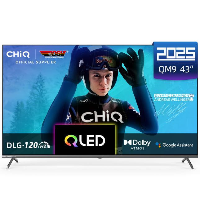 CHIQ U43QM9G TV 43 inches (108 cm), 4K UHD, QLED, HDR10, DLG 120Hz, MEMC, Google TV, Dolby Audio, DBX-TV, Triple Tuner, Wi-Fi, 2.4G/5G, Google Assistant, Black, 2025
