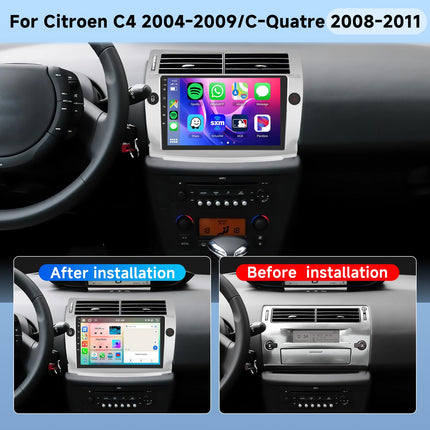 【8 tuumalist 6+128G】 Hodozzy Carplay autoraadio Citroën C4 2004-2009/C-QUATRE 2008-2011 jaoks, Android autoraadio navigatsiooniga, 9-tolline puuteekraan Android Auto/peegliühenduse/WiFi/GPS/RDS/FM/Bluetooth/USB/DSP-ga