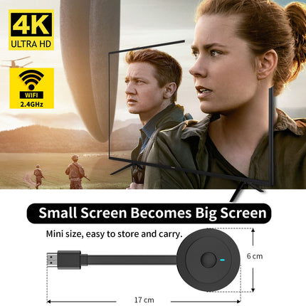 AT-MIZHI juhtmevaba HDMI-adapter Miracasti jaoks - 4K HD-ekraaniga WiFi voogedastuseks nutitelefonist telerisse/monitori/projektorisse. Toetab Airplayd/Miracasti/DLNA-d Androidile/Windowsile/iOS-ile/Mac OS-ile.