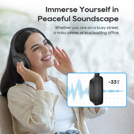 Srhythm NiceComfort 45 aktiivse mürasummutusega kõrvaklapid, traadita Bluetooth-kõrvaklapid läbipaistvusrežiimiga, 33-tunnine aku tööiga