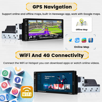 [2+64G] Hikity Android 13 autoraadio 1 DIN juhtmevaba Carplay Android Auto navigatsiooniga GPS 6,9-tolline puutetundlik ekraan Bluetooth Mirror Link FM/RDS EQ WiFi USB Type-C tahavaatekaamera