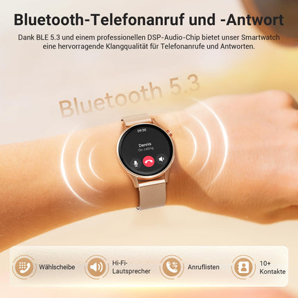 Nutikell naistele ja meestele ümmargune telefonifunktsiooniga - 1,32-tolline AMOLED-ekraan, fitnesskell 110+ spordirežiimi ja 3ATM-iga, kellad naistele ja meestele iOS/Androidile, sammulugeja ja pulsimõõtjaga, unemonitoriga - kuldne