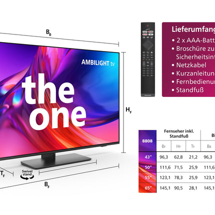 Philips Ambilight TV | 43PUS8808/12 | 108 cm (43 tolli) 4K UHD LED-teler | 120 Hz | HDR | Dolby Vision | Google TV | VRR | WiFi | Bluetooth | DTS:X | Hääljuhtimine