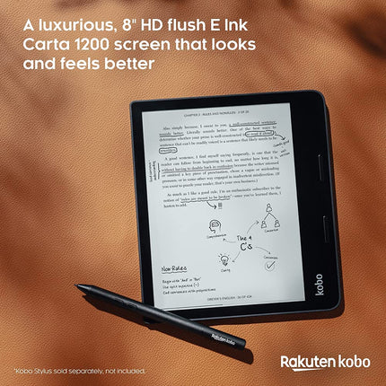 Kobo Sage | eReader | Anti-glare 8-inch HD touchscreen | Waterproof | Adjustable brightness and color temperature | Blue light reduction | Bluetooth | Wi-Fi | 32GB storage | Carta E Ink technology