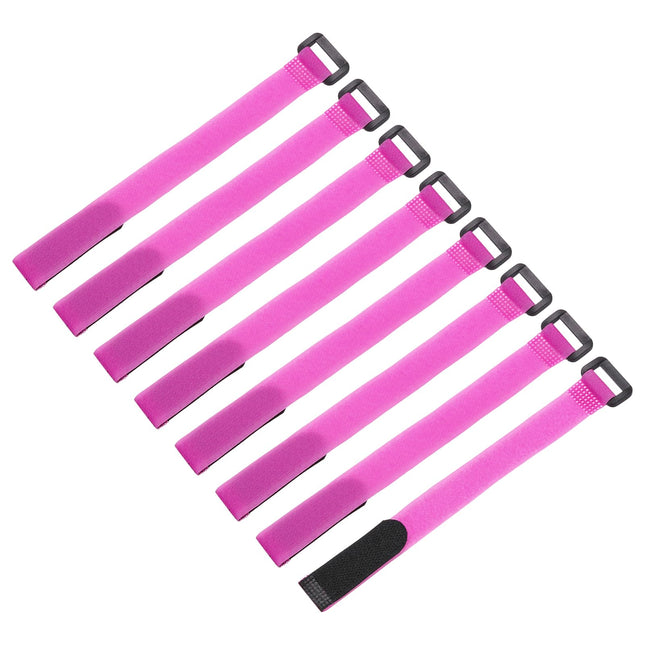 sourcing map Reusable Battery Tie Down Straps, 2 x 10-inch Pink Nylon Multipurpose Battery Holder Adjustable Strap Hook and Loop Fastener for Home, Office, RC, Boat, Car, 8 Pack