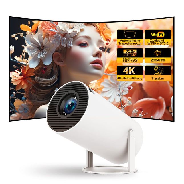 Miniprojektor Android TV-ga, LYNCAST 1080P 4k projektor 180° pöörlev kaasaskantav projektor WiFi 6 ja Bluetooth 5-ga, mobiilne miniprojektor telefoni/TV-pulga/HDMI/PS5/iOS jaoks