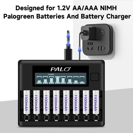 Rechargeable Batteries AAA with Charger - 12 Pcs AAA 1100mAh Rechargeable Batteries 1.2V NiMH with 8 Slot Intelligent LCD Battery Charger