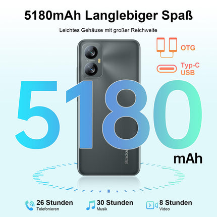Blackview A52 Pro (12GB+128GB) nutitelefon ilma lepinguta, 5180mAh 90Hz/6.52" HD+ Android 13 mobiiltelefon, soodne, 13MP+5MP kaamera, kaheksatuumaline/sõrmejäljelugeja/3.5mm pesa/GPS/kahe SIM-kaardiga 4G SIM-kaardivabad mobiiltelefonid