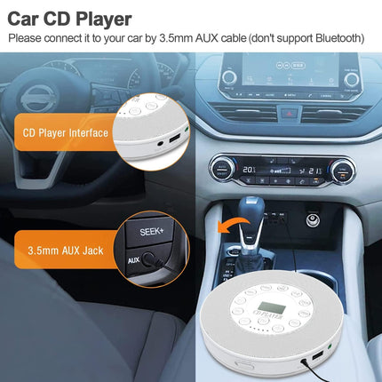Portable CD Player, CD Player, Portable CD Player, CD Player with Speaker, CD Player with Bluetooth, Boombox CD Player, Rechargeable CD Player Small, Supports CD USB Aux Input, White