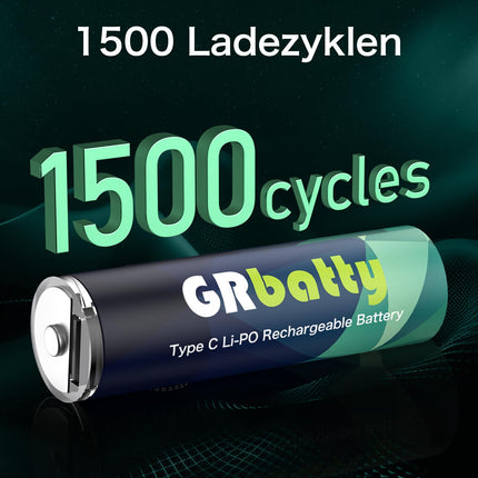 GRbatty USB laetavad AA liitiumakud 12 tk, 1,5 V USB C laetavad akud AA 3400 mWh, 4-ühes laadimiskaabliga, 1-tunnine kiirlaadimine