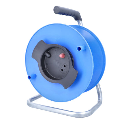 as - Schwabe Camping Cable Reel Empty Reel Ø285 mm for approx. 50 m of cable with cable reel and plug-in space, thermal protection switch, IP44, Blue, 12228