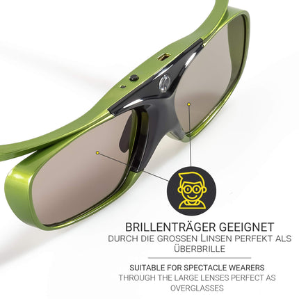 Hi-Shock DLP Pro Lime Heaven | DLP Link 3D Active Glasses for 3D DLP projectors from Acer, BenQ, Optoma, and Viewsonic | Compatible with PPA5610 / E4W [96-200 Hz | Battery | 32 g | Rechargeable]