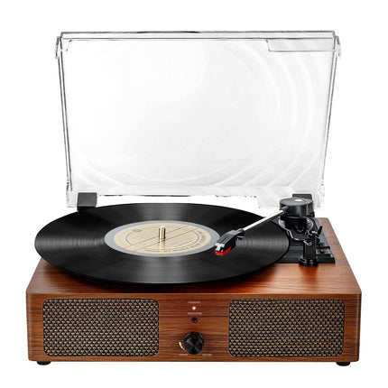 Bluetooth vinyl record player with built-in speakers, supports USB RCA output, Aux-in headphones, auto-stop, 3-speed belt drive, portable phonograph for entertainment and decoration