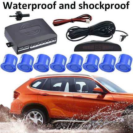 MOCNT Car Parking Aid 8 Sensors Reversing Aid Vehicle Reversing Alarm Parking System Rear Parking Sensors Reversing Parking Aid Reversing Radar System Buzzer Alarm Warning Blue