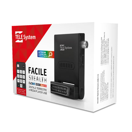 Tele System Mini Stealth digitaalne maapealne dekooder automaatse skaneerimise ja LCN-funktsiooniga, integreeritud USB-meediapleier, kaasas kaugjuhtimispult, plug &amp; play paigaldus SCART või HDMI kaudu