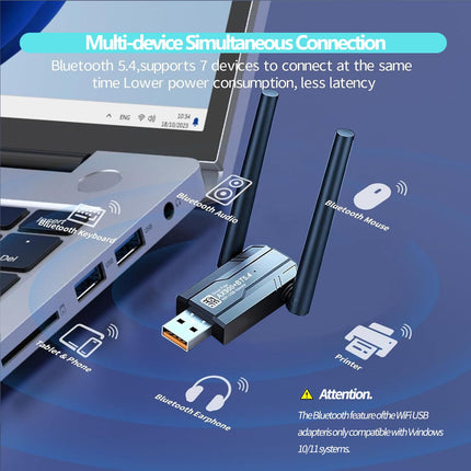 【2-IN-1】 WLAN6&amp;5.4 Bluetooth-adapter lauaarvutile, sülearvutile, 2,4 GHz/5,8 GHz sagedusala WiFi-adapter, suure võimendusega kahe sagedusalaga 5 dBi antenniga traadita võrguadapter, ühildub Windows 10/7/8/8.1/XP/Vista Mac OS-iga
