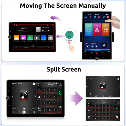 2G+64G juhtmevaba Carplay Android autoraadio 1 DIN koos Android Auto GPS Nav WiFi ISO-kaabliga 10,4-tolline käsitsi pööratav ekraan autoraadio peegliühendusega Bluetooth FM/RDS/EQ/DAB/OBD/DVR tahavaatekaamera