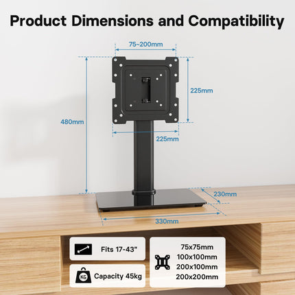 BONTEC telerialus, monitorialus 17–43-tollistele LCD, LED, OLED, plasmateleritele ja -monitoridele ning kuni 45 kg kaaluvatele monitoridele, 50-kraadise pöördliigendiga, 3-astmelise kõrguse reguleerimisega, max VESA 200x200