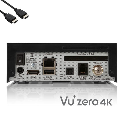 VU Zero 4K - UHD HDR satellite receiver with 1x DVB-S2X tuner, E2 Linux Smart Receiver, YouTube, CI + card reader, HbbTV media library, USB PVR function + EasyMouse HDMI cable