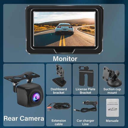 Vtopek AHD 1080P Rear View Camera Car Kit Reversing Camera with 4.3" Monitor 5 Reversing Line IP68 Waterproof Night Vision Reversing Camera Retrofit Parking Aid Reversing Camera Cable for Motorhome Truck RV