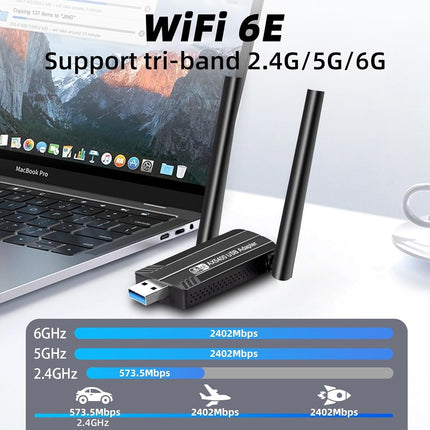PNGOS WiFi Stick 6E, Powerful AX5400 Mbps, Adapter, USB 3.0, Tri-Band, WiFi Dongle 2.4G/5G/6GHz, Compatible with Windows 11/10, Plug and Play