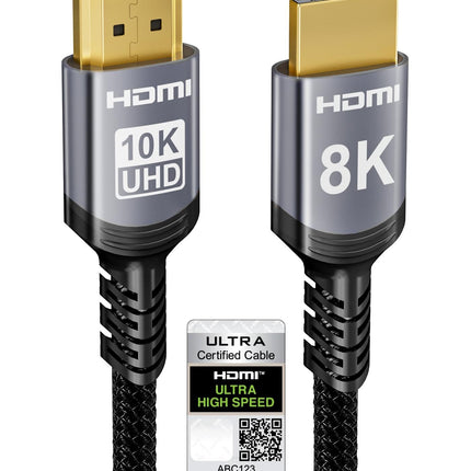 Sniokco 10K 8K HDMI 2.1 Cable 5 Meters, Certified 48Gbps Ultra High Speed ​​HDMI® Cable 0.01ms 4K 240Hz 165Hz 120Hz 8K 60Hz eARC Netflix HDCP 2.3 2.2 DTS:X HDR10+ TV Monitor Projector Roku PS5 X-box
