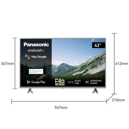 Panasonic TX-43MSW504S, 43-tolline Full HD LED-nutiteler 2023, Android TV, ruumiline heli, Google Assistant, Chromecast, ere paneel, HD värvimootor, hõbedane