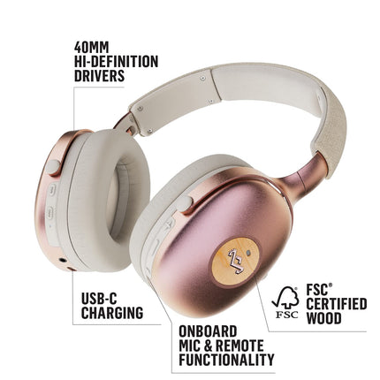 Marley House of Positive Vibration XL ANC kõrvaklapid Bluetoothiga - mürasummutavad juhtmevabad kõrvaklapid, mis on valmistatud jätkusuutlikest materjalidest, 35 tundi mänguaega, ANC kõrvaklapid mikrofoniga, vask